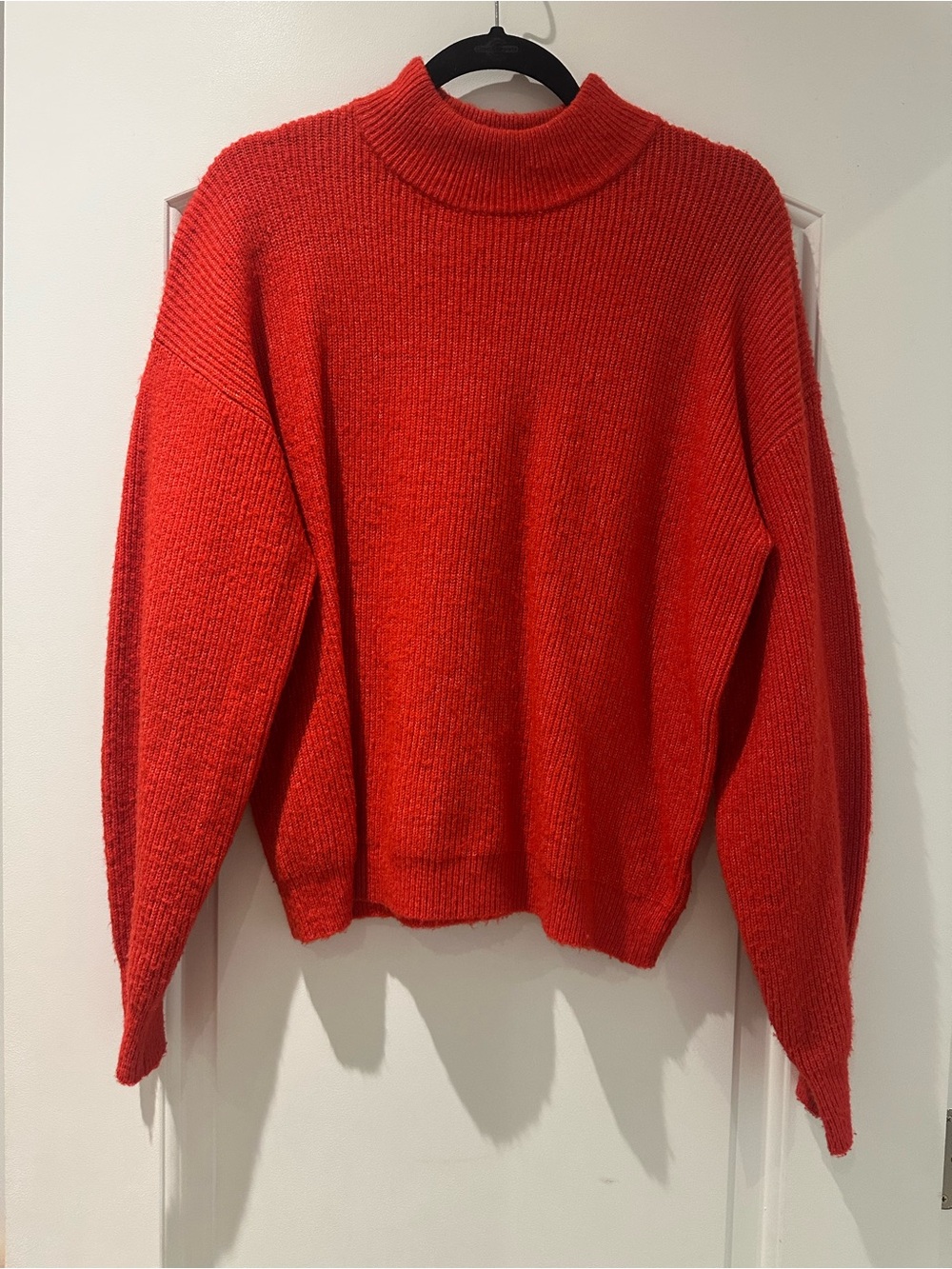 Leith Bright Red Ribbed Turtleneck Sweater